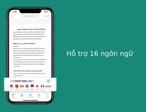 Camscanner hỗ trợ 16 ngôn ngữ