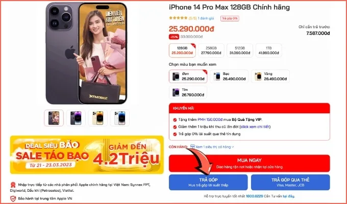 Chọn sản phẩm muốn trả góp qua Kredivo tại XTmobile