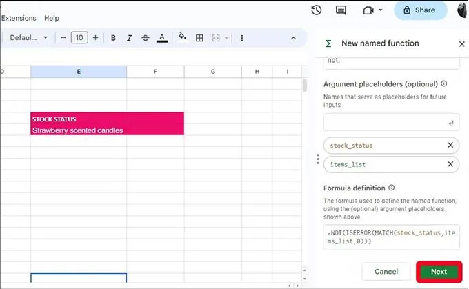Cách tạo hàm được đặt tên trong Google Sheets trên trình duyệt web