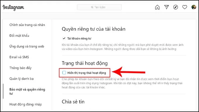 Cách tắt/ẩn trạng thái hoạt động Instagram trên máy tính