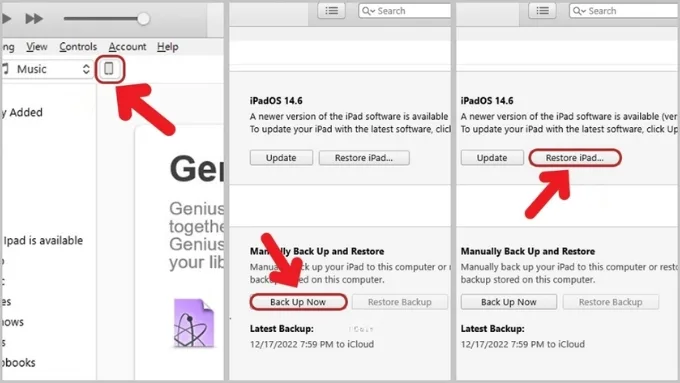 Restore iPad bằng iTunes