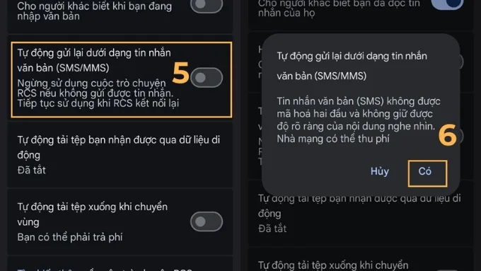 Bật tính năng Tự động gửi lại dưới dạng tin nhắn văn bản (SMS/MMS)