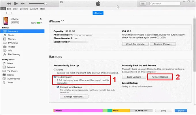 Nhấn chọn Restore Backup