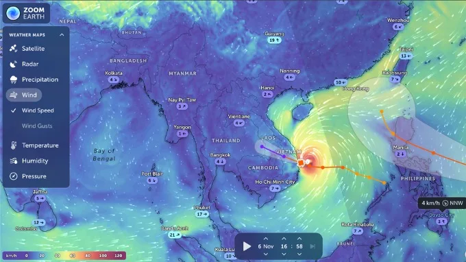Cách theo dõi bão số 13 bằng Zoom Earth