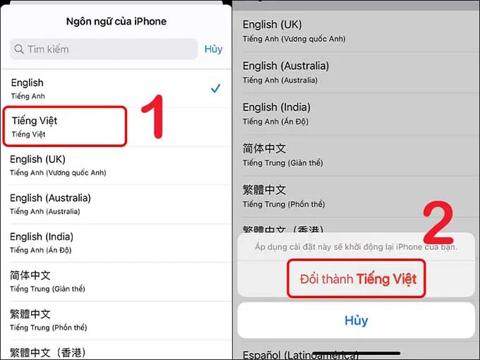 Cách thiết lập ngôn ngữ Tiếng Việt