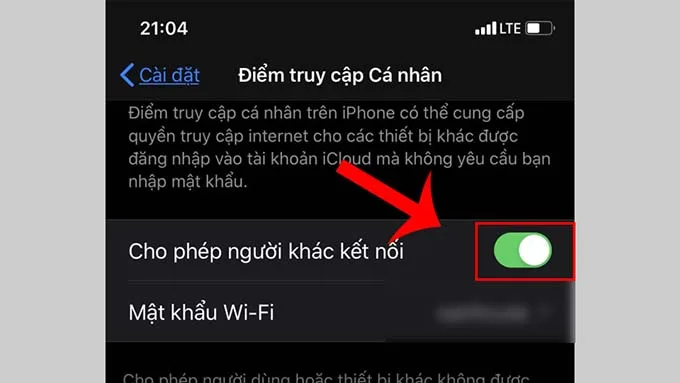 Tắt điểm truy cập cá nhân (Personal Hotspot)