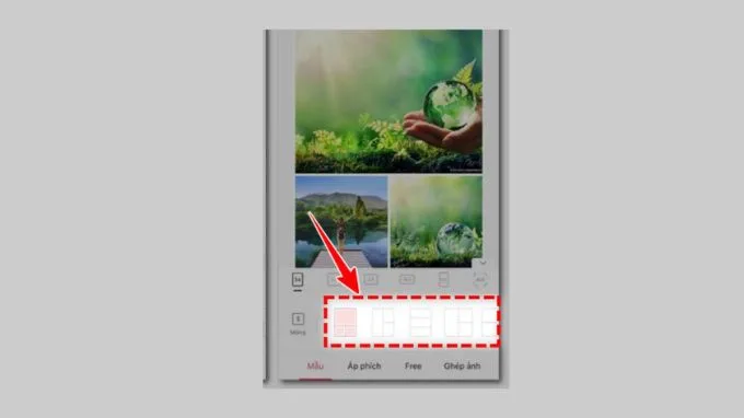 Meitu tạo sẵn các mẫu ghép để người dùng tuỳ ý lựa chọn theo nhu cầu