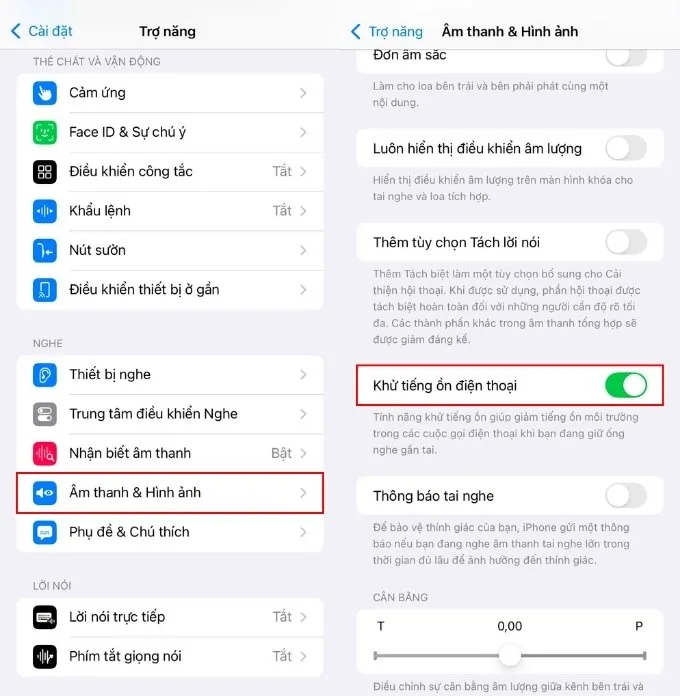 Bật tắt lại chế độ khử tiếng ồn để kiểm tra