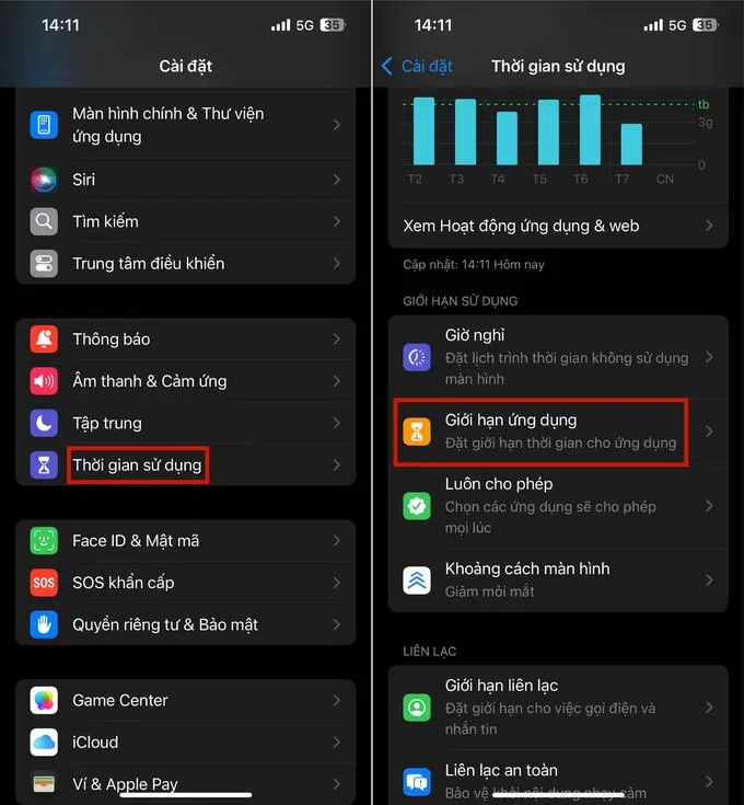 Đặt giới hạn ứng dụng (App Limits) bước 1