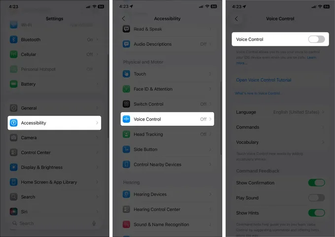 Tắt tính năng Voice Control