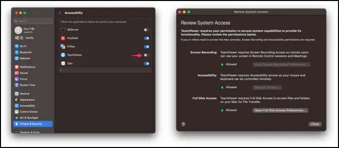 Cách cấp quyền truy cập Teamviewer trên MacBook