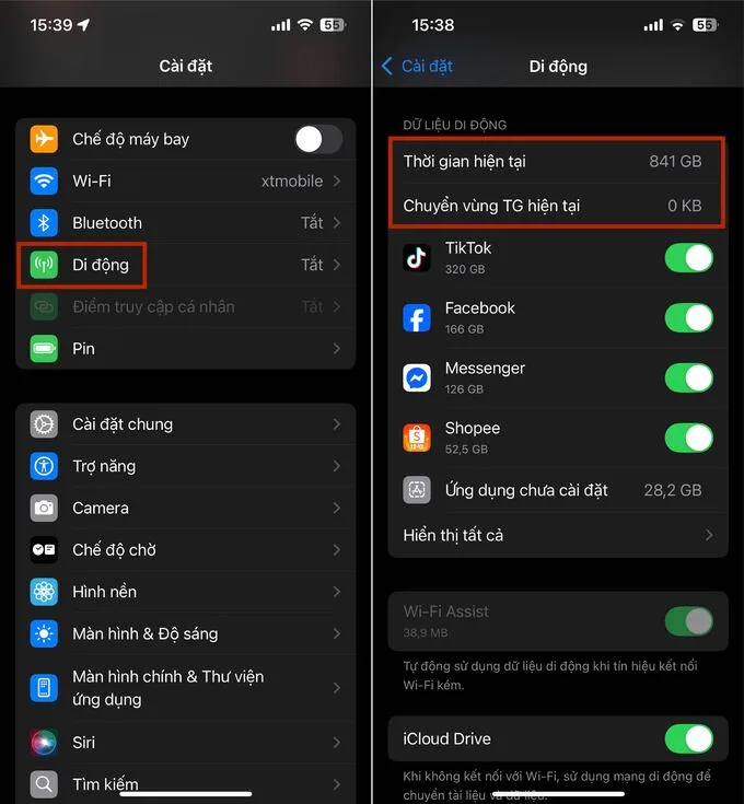 Cách xem hiển thị dữ liệu di động trên iPhone