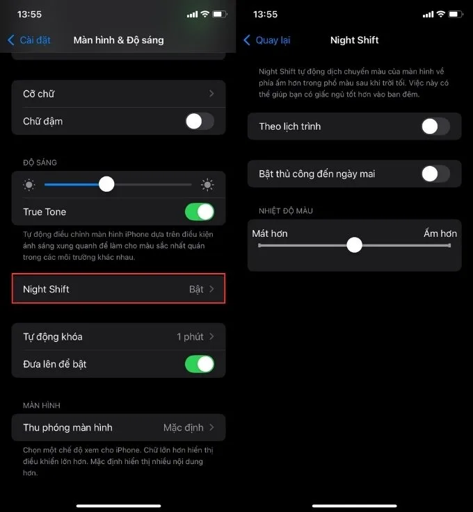 Tác động của tính năng Night Shift