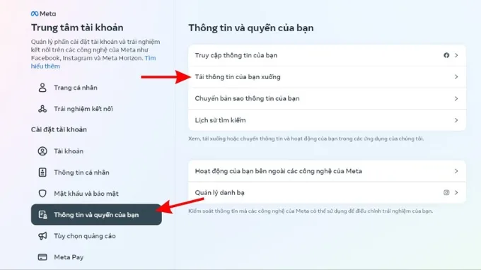 Bước 4 sao lưu dữ liệu trước khi chuyển Facebook cá nhân sang fanpage