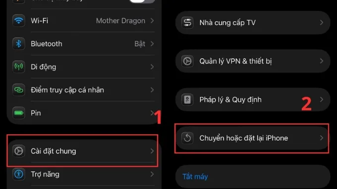 Vào Cài đặt và chọn Chuyển hoặc đặt lại iPhone
