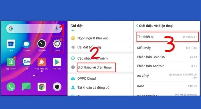 Cách kiểm tra tên, đời máy OPPO