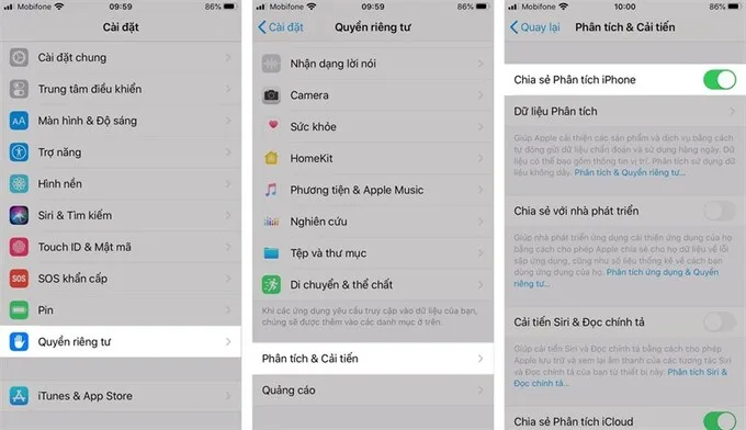 Bạn cần bật tính năng Chia sẻ Phân tích iPhone