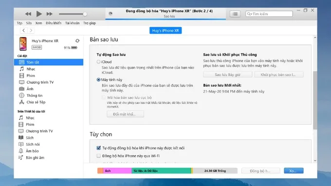 Sao lưu dữ liệu bằng iTunes