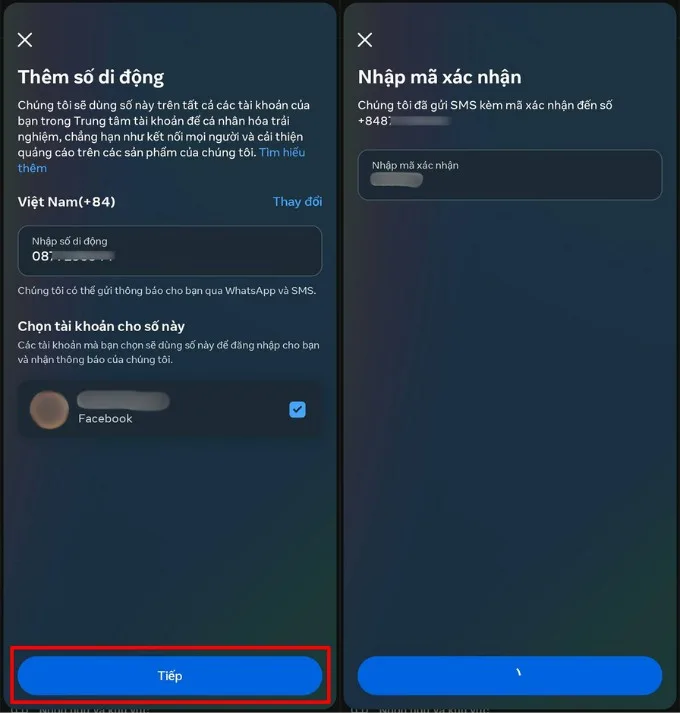 Xác thực tài khoản Facebook bằng số điện thoại