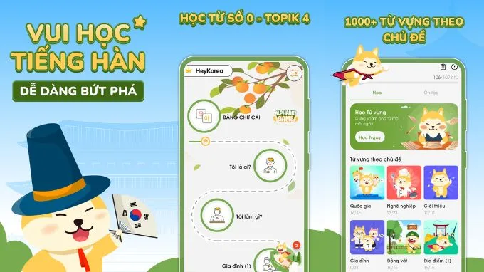 Ứng dụng Hey Korea học tiếng Hàn miễn phí