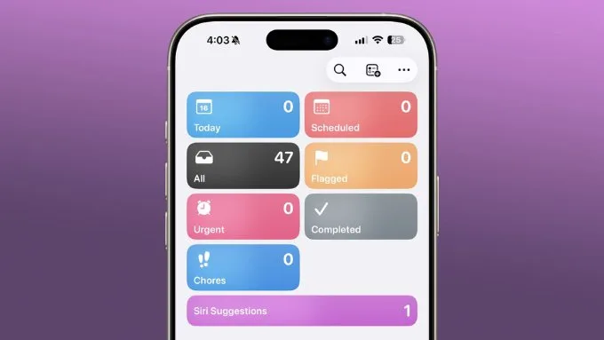 Ứng dụng Nhắc nhở (Reminders) có mục “Khẩn cấp”