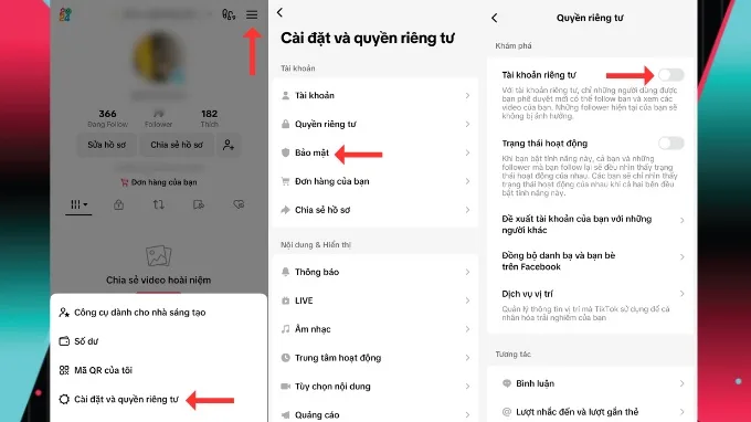 Tắt chế độ tài khoản riêng tư