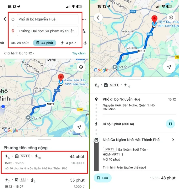 Cách tra cứu lộ trình tuyến Metro số 1 bằng Google Maps