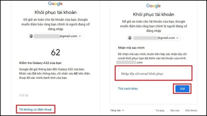 Cách lấy lại mật khẩu Gmail không cần số điện thoại