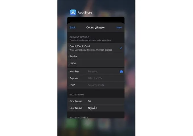 Bước 9 chuyển vùng trực tiếp trên App Store