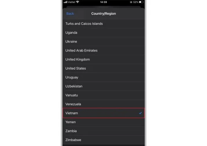 Bước 4 chuyển vùng từ Mỹ về App Store Việt Nam