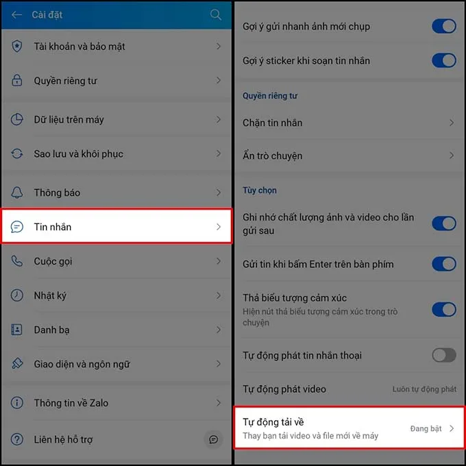 Cách tắt tự lưu ảnh trên Zalo trong phần cài đặt