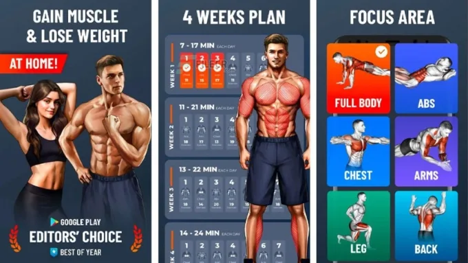 Home Workout - No Equipment là app tập luyện toàn thân không cần dụng cụ, tập trung vào các bài tập đơn giản cho người mới