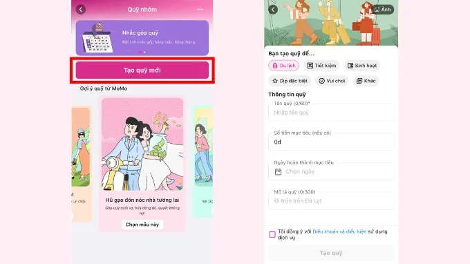 Cách tạo quỹ nhóm trên MoMo