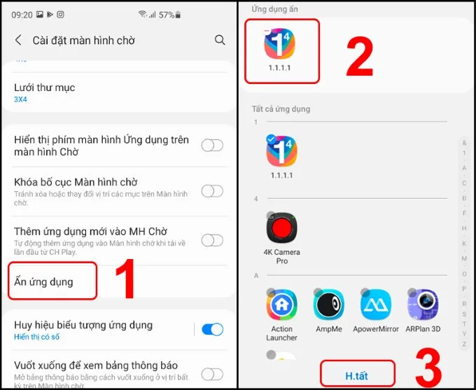 Bước 2 bỏ ẩn ứng dụng trên Samsung