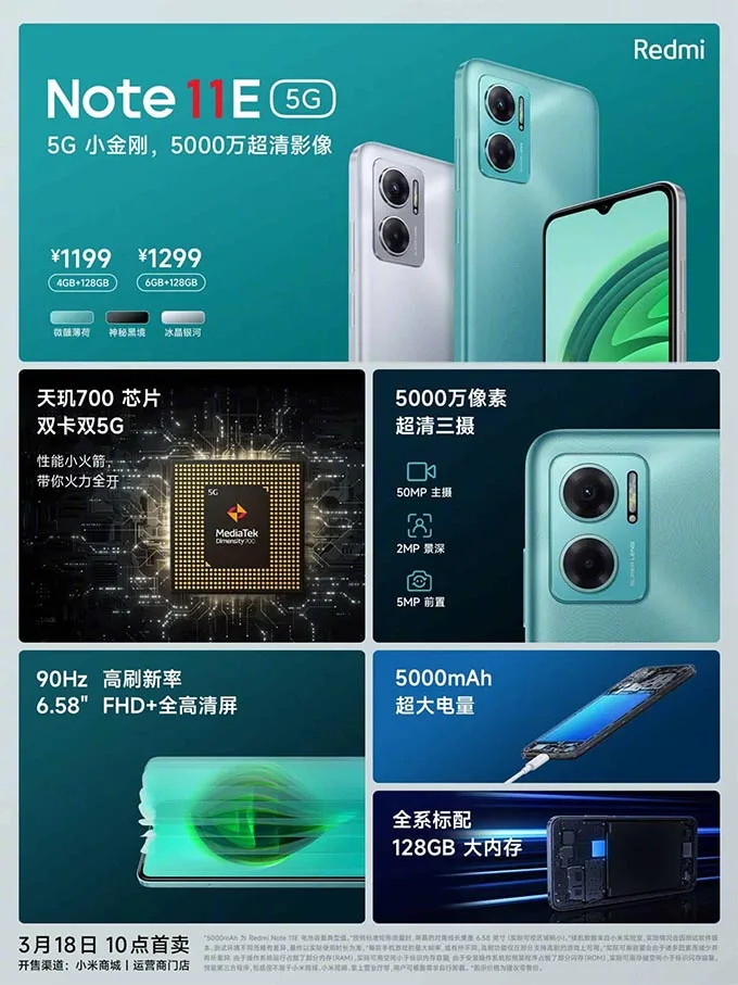 Thông số kỹ thuật của Redmi Note 11E