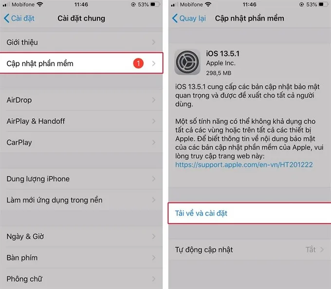 Cập nhật iOS phiên bản mới