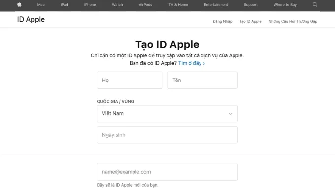 Tạo tài khoản ID Apple
