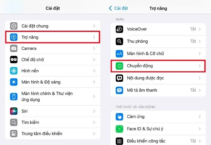 Tắt hiệu ứng chuyển động