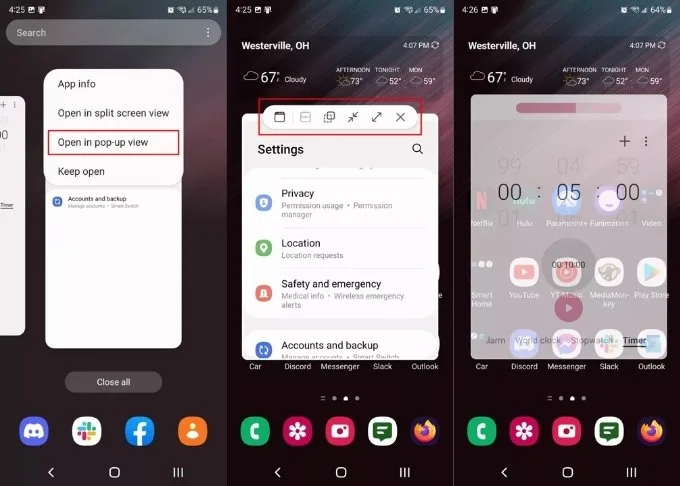 Mở Pop-up View từ Recent Apps