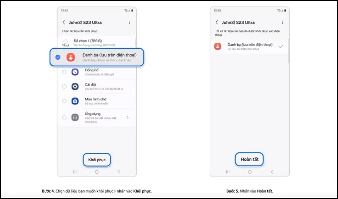 Khôi phục dữ liệu trên Samsung Cloud