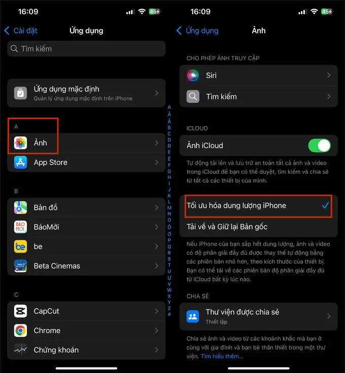 Sử dụng tính năng tối ưu hóa dung lượng ảnh iPhone