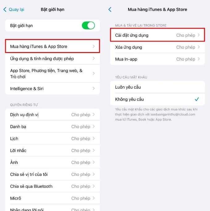 Tắt các giới hạn về nội dung và quyền riêng tư trên iPhone