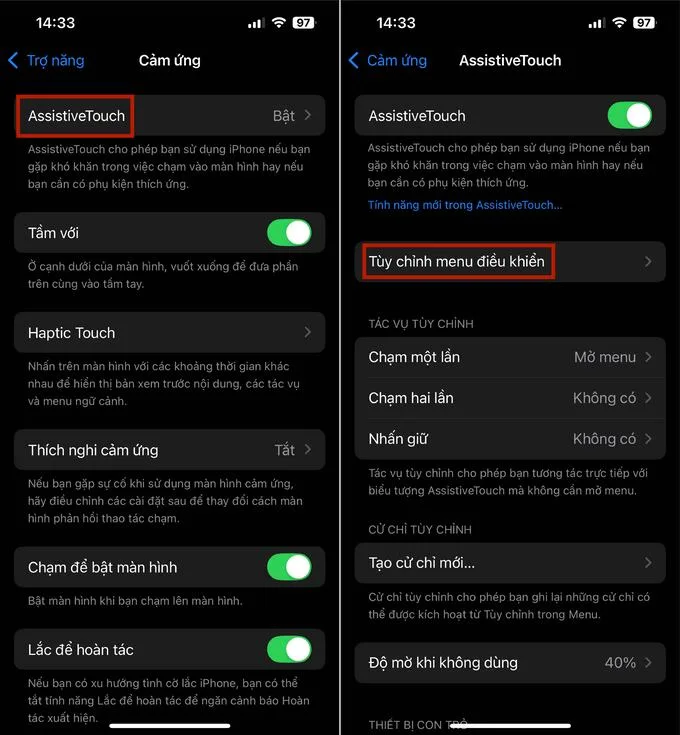 Kích hoạt AssistiveTouch để thực hiện thêm các tính năng cần thiết