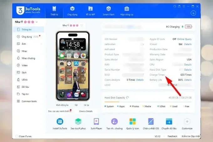 Mở phần mềm 3uTools, tại giao diện chính chọn mục iDevice