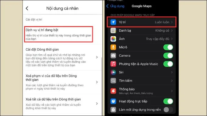 Bật cho phép lưu vị trí trên thiết bị
