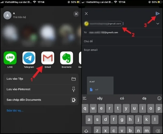 Chọn Gmail và nhập địa chỉ Gmail để thực hiện bước tiếp theo trong cách lưu số điện thoại vào sim trên iPhone 6