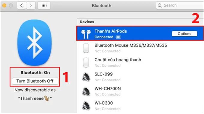 kết nối airpods với macbook