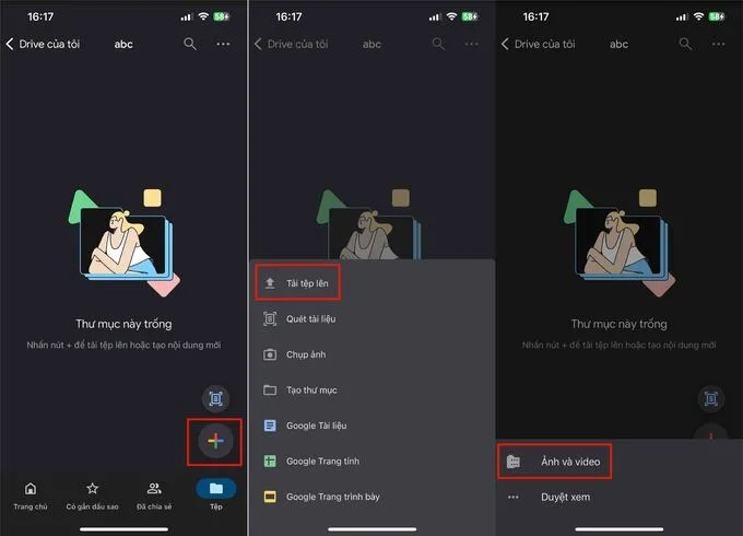 Tải hình lên Google Drive lưu trữ