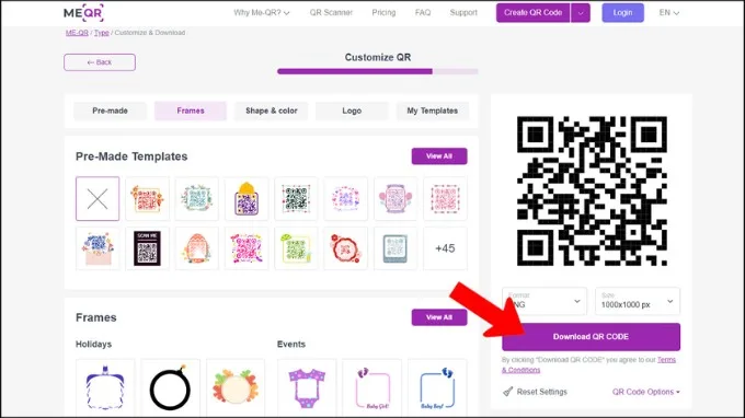 Tạo mã QR cho file tài liệu với me-qr.com
