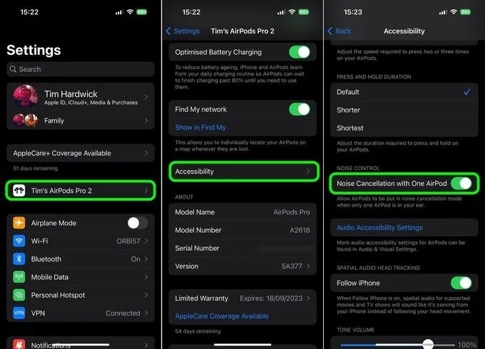 4 bước bật chế độ Khử tiếng ồn cho một bên tai Airpods Pro